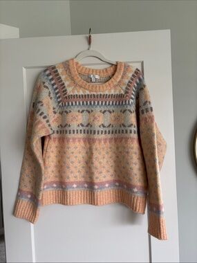 Design History Peach Fair Isle Crewneck Sweater with Multicolor Accents-Like new